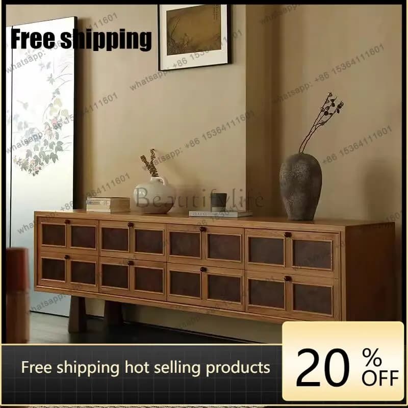 Factory Direct Chinese Ancient Style Living Room Household Solid Wood TV Cabinet Tumor Bark Small Unit Audio-visual Cabinet