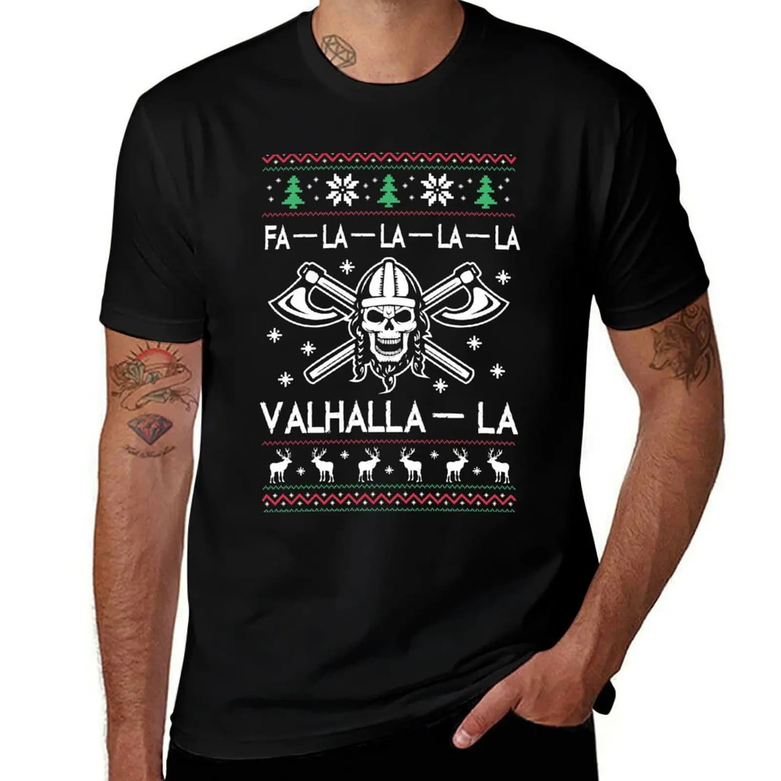 Fa-la-la-la-la Valhalla-la Christmas Ugly Viking T-Shirt Plus Size Workout Short Sleeve Top T-Shirt