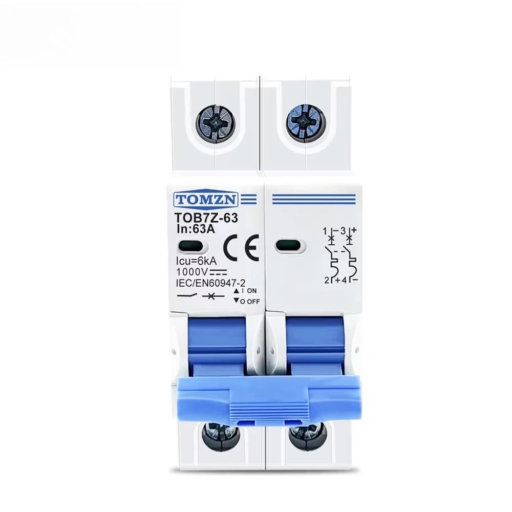 2P DC MCB 1000V Solar Mini Circuit Breaker 3A 6A 10A 16A 20A 25A 32A 40A 50A 63A DC MCB for PV System TOMZN