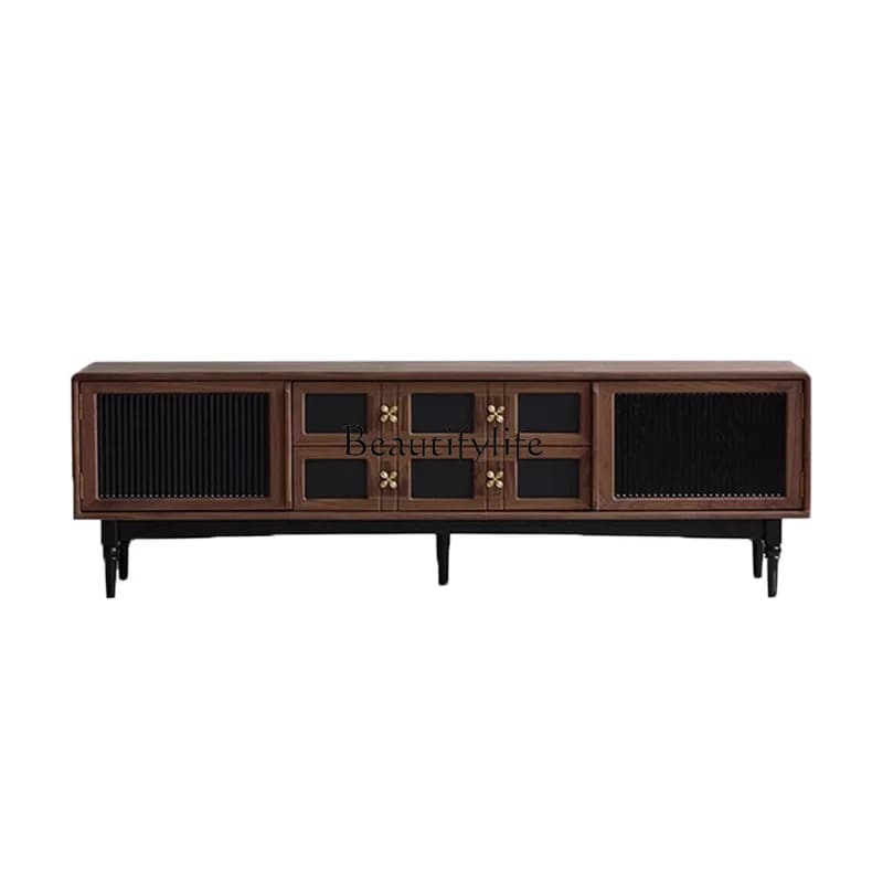 French medieval TV cabinet retro light luxury floor solid wood furniture ash wood locker