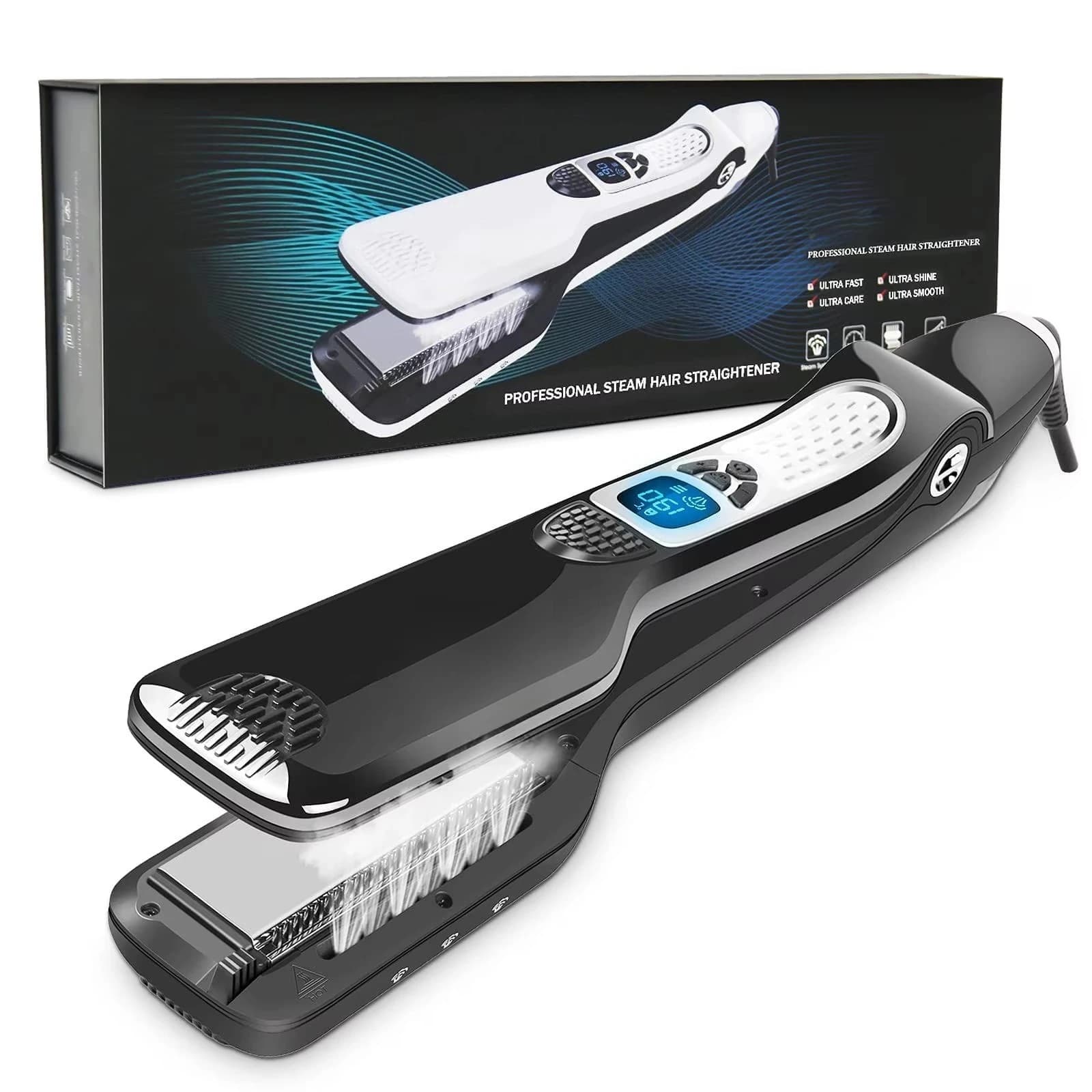 Professional Hair Straightener Heated Hot Hair Comb Dual Voltage Titanium Curler Steams Flat Iron Width Board Tool