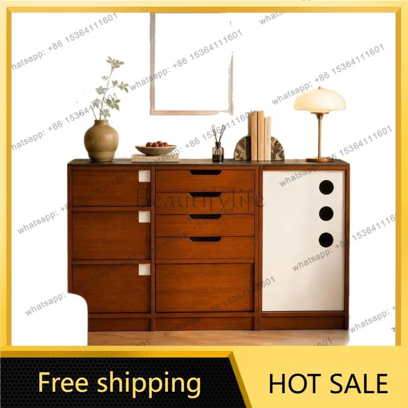 Zj. Medieval solid wood dining side cabinet, living room large-capacity storage floor cabinet