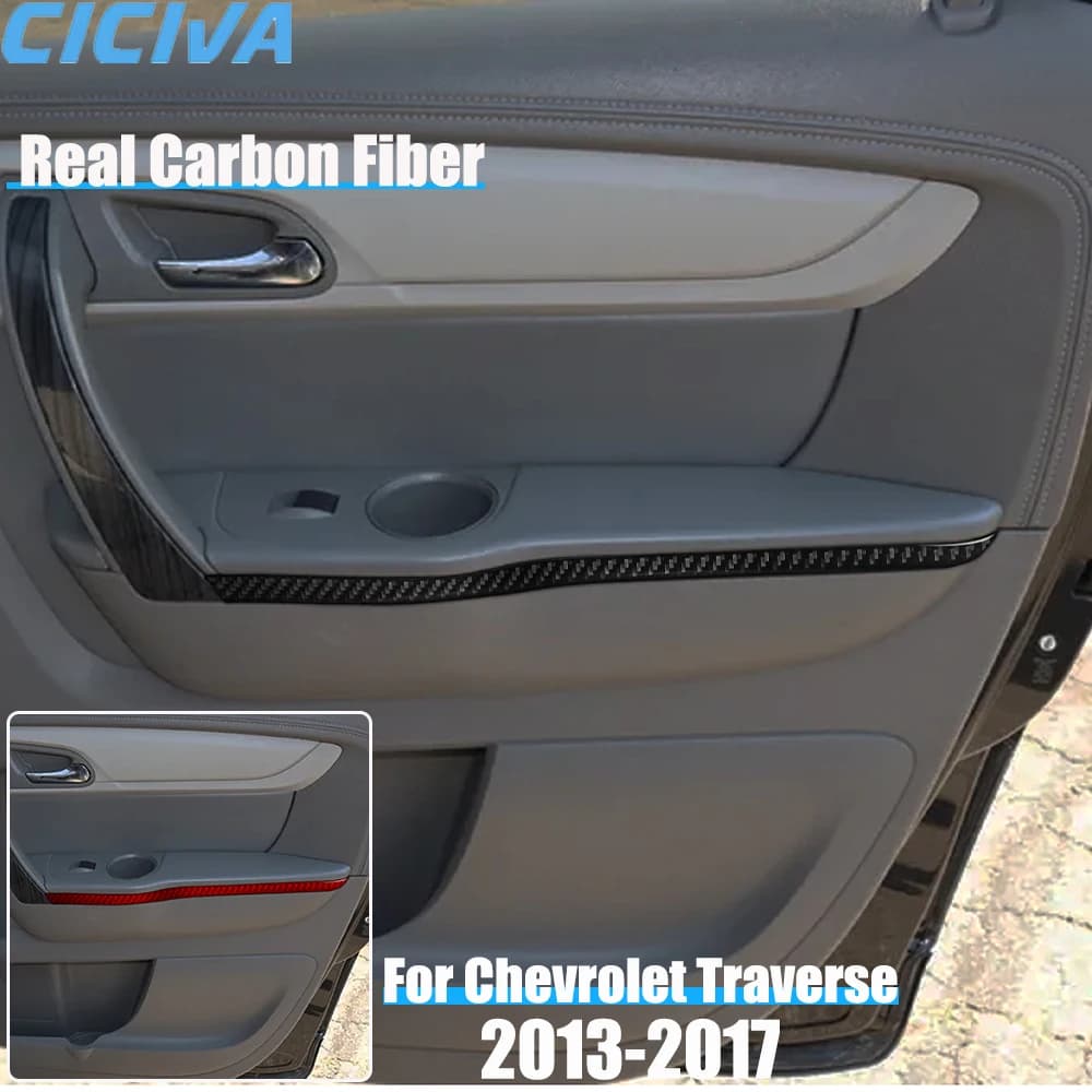 Real Carbon Fiber Car Accessories Door Strips Trim Cover Soft Sticker For Chevrolet Traverse 2013 2014 2015 2016 2017