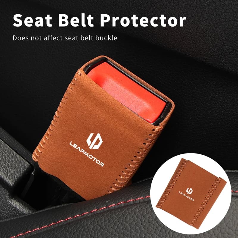 Car Buckle Protective Cover Fur Leather Safety Belt Protector Auto Accessories For Leapmotor T03 S01 C11 C01 Leap Motor