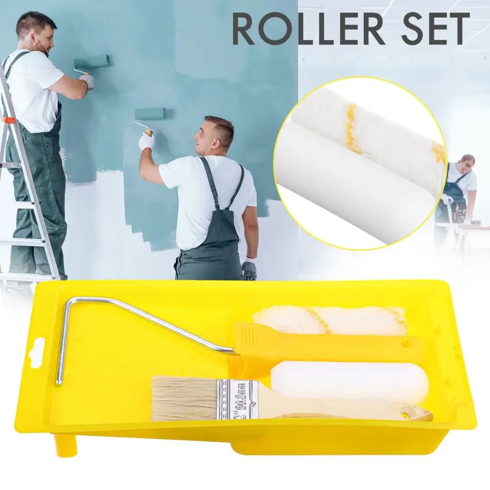 4 Inch Small Roller Brush Set Paint Latex Paint Brush Tool Plastic Tray Combination