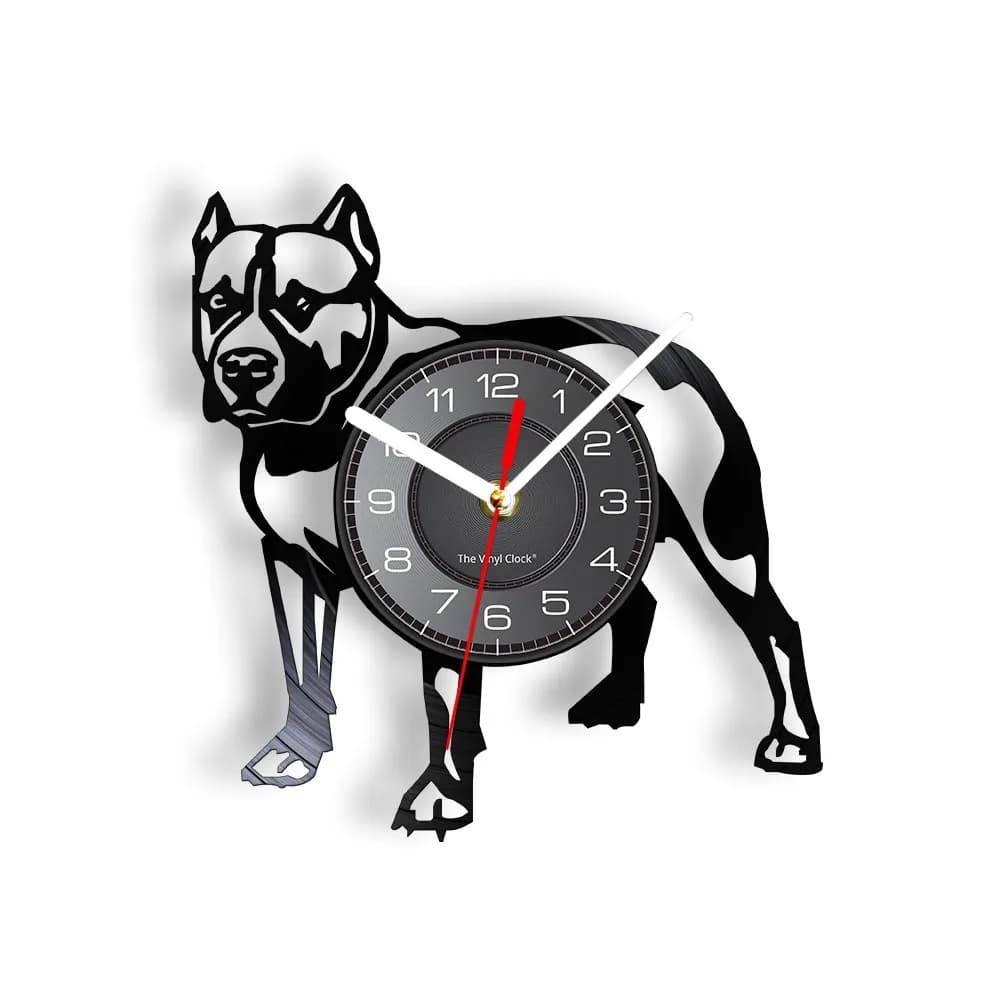 Pitbull Home Wall Decor Decorative Wall Clock Dog Breed Gifts Pitbull Mom Vinyl Record Wall Clock American Bully Mom Retro Clock