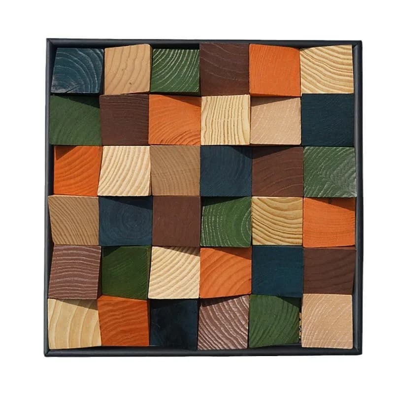 3D wood three-dimensional living room colorful hanging painting, three-dimensional physical painting, decorative painting