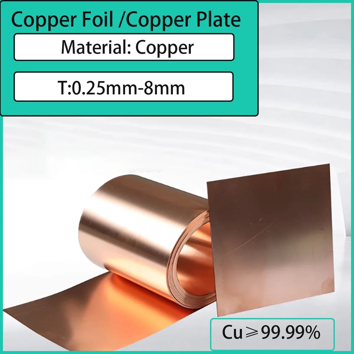 Pure Copper Plate - 0.25mm-8mm Thick, High Conductivity & Corrosion Resistance for Industrial/Electrical/DIY Craft Applications