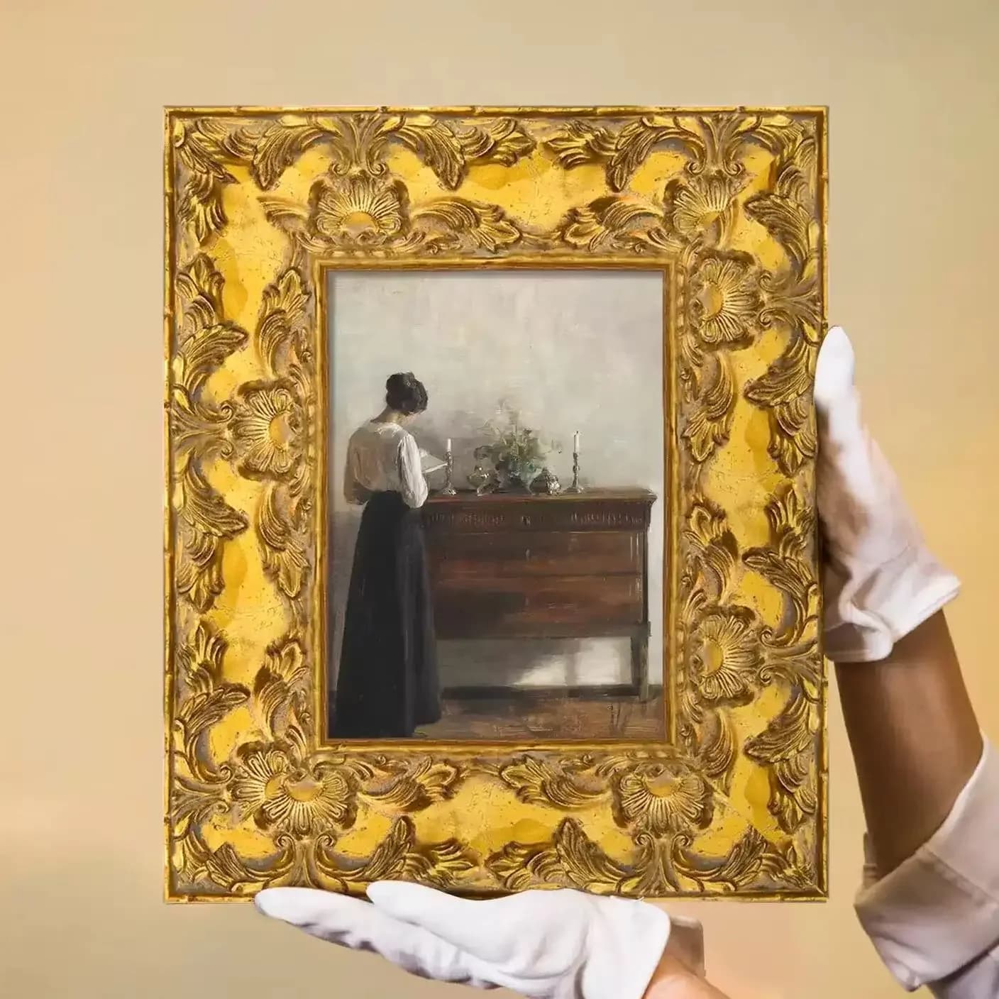 Gold Ornate Carved Solid Wood Picture Frame Baroque Floral Relief Gilded Photo Frame Vintage Frame for Stretched Canvas Painting