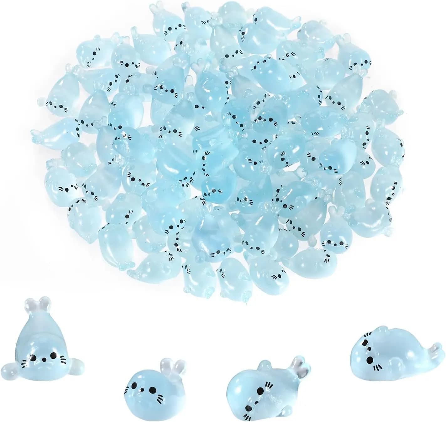 Glow in Dark Mini Resin Seal Figurines Luminous Sea Animals for Terrarium Decor, Fairy Garden, Aquarium, Small Resin Animals