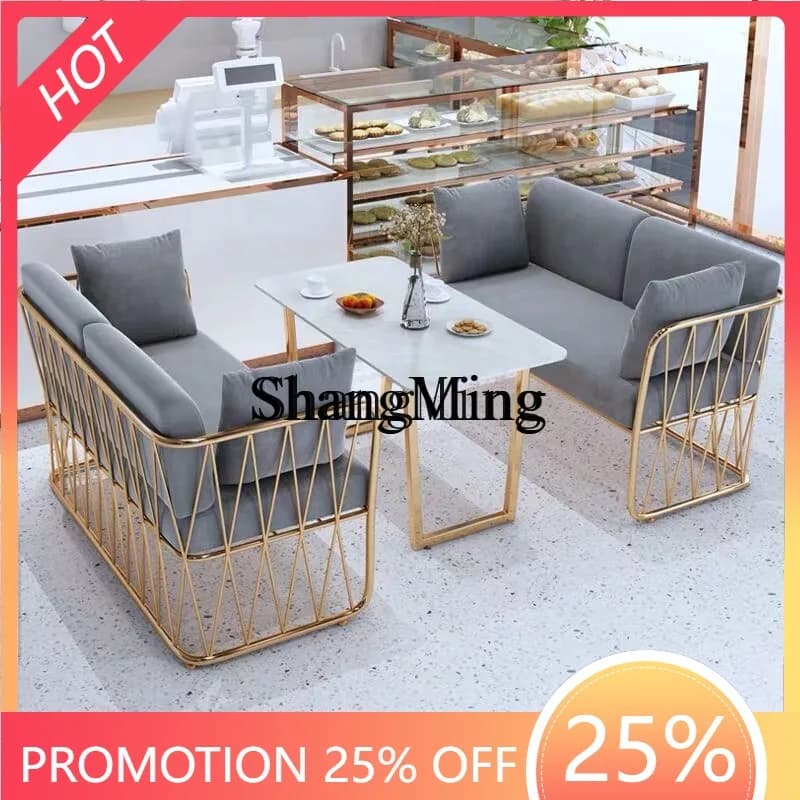 FG Iron Art Milk Tea Shop Table and Chair Set Light Luxury Clear Bar Leisure Sofa Fresh Simple Modern Coffee Shop Booth