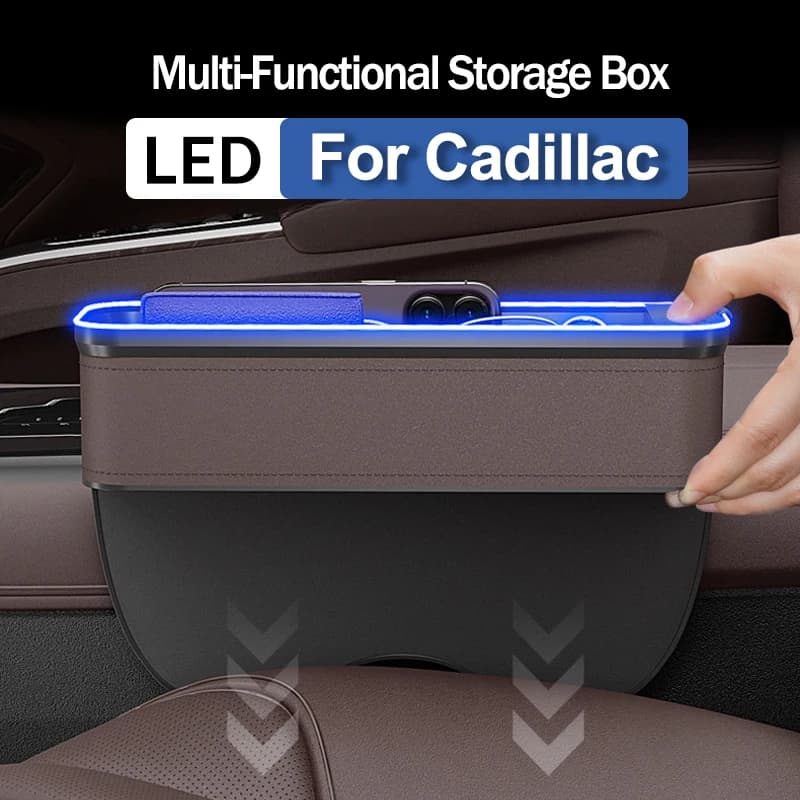 For Cadillac ATS CT6 CTS DTS XT5 Escalade ESV SRX STS XTS Car Crevice Storage Box With 2 USB Charger Colorful LED Seat Organizer
