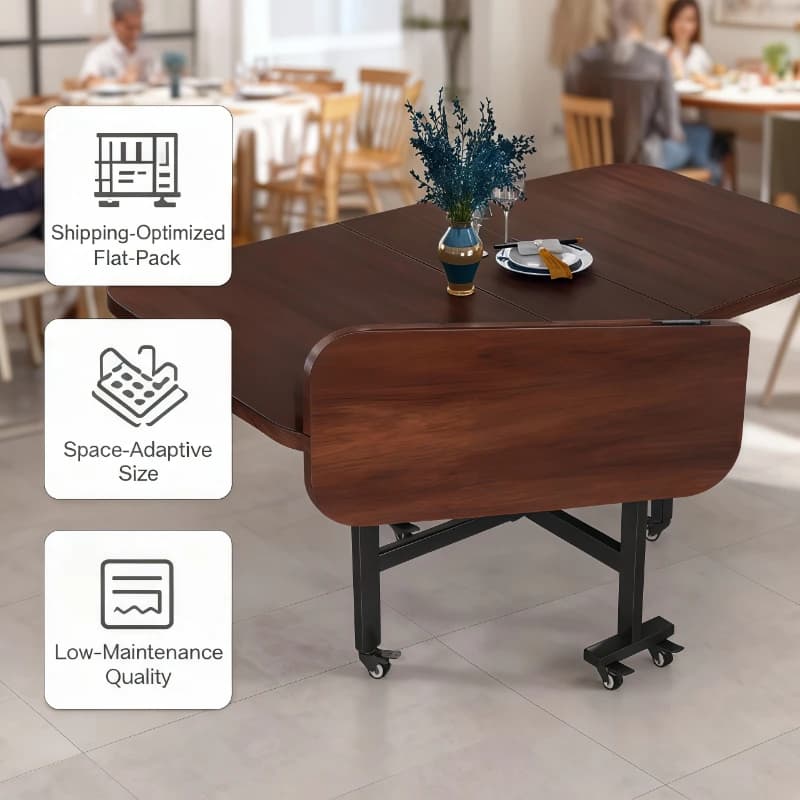 Foldable Dining Table Space Saving Modern Rectangular Kitchen Table Portable Compact Home Furniture Small Apartment Rental