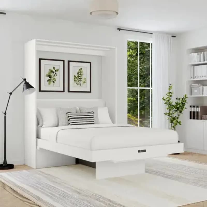 Queen Size Wooden Murphy Bed with Desk Panel Vertical Folding Wall Bedroom Furniture for Home General Use