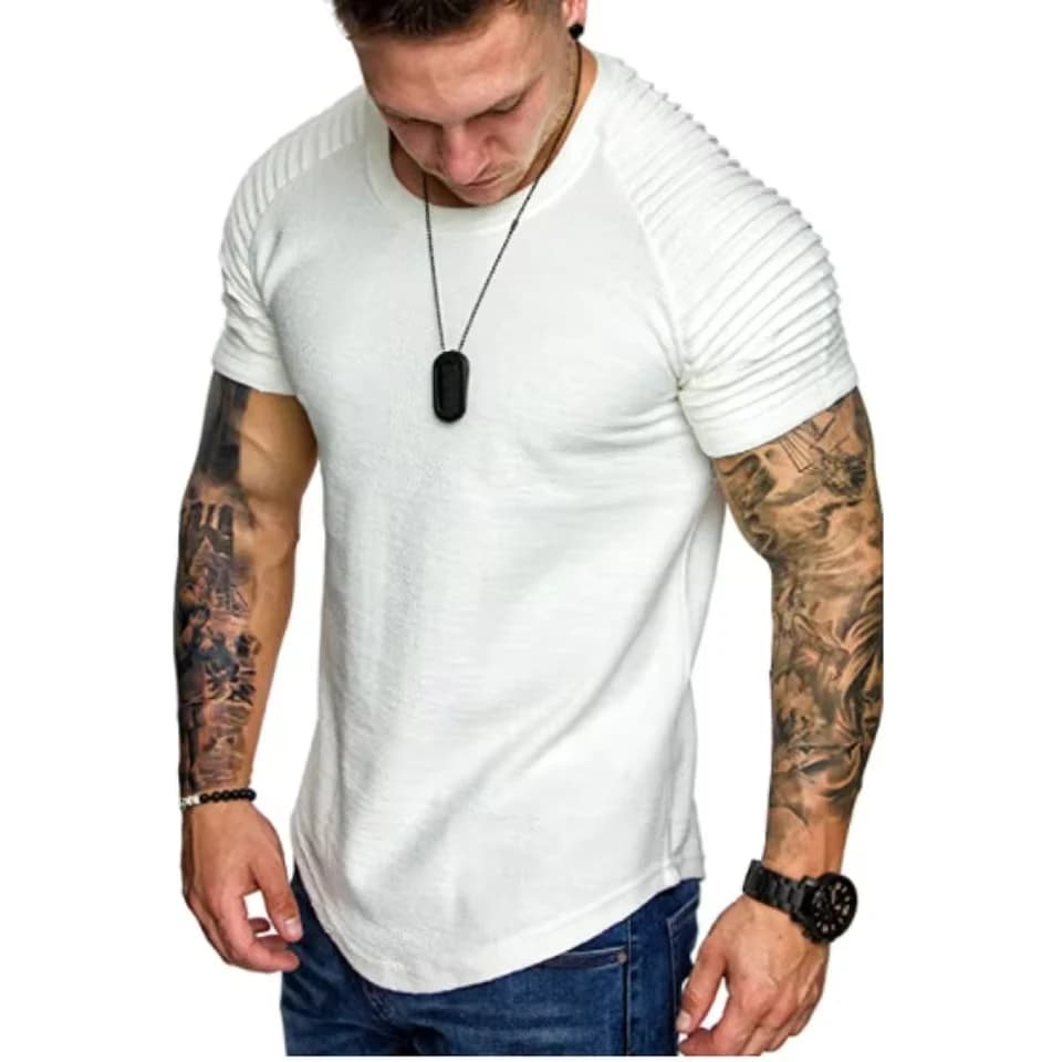 Fashion Mens T Shirt For Summer Muscle Workout Athletic Shirt Cotton Tee Quick Dry Short Sleeve Top