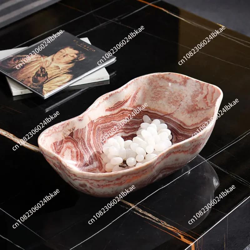 Modern minimalist high-end fruit plate, natural marble jade fruit bowl, living room home decor, light luxury creative