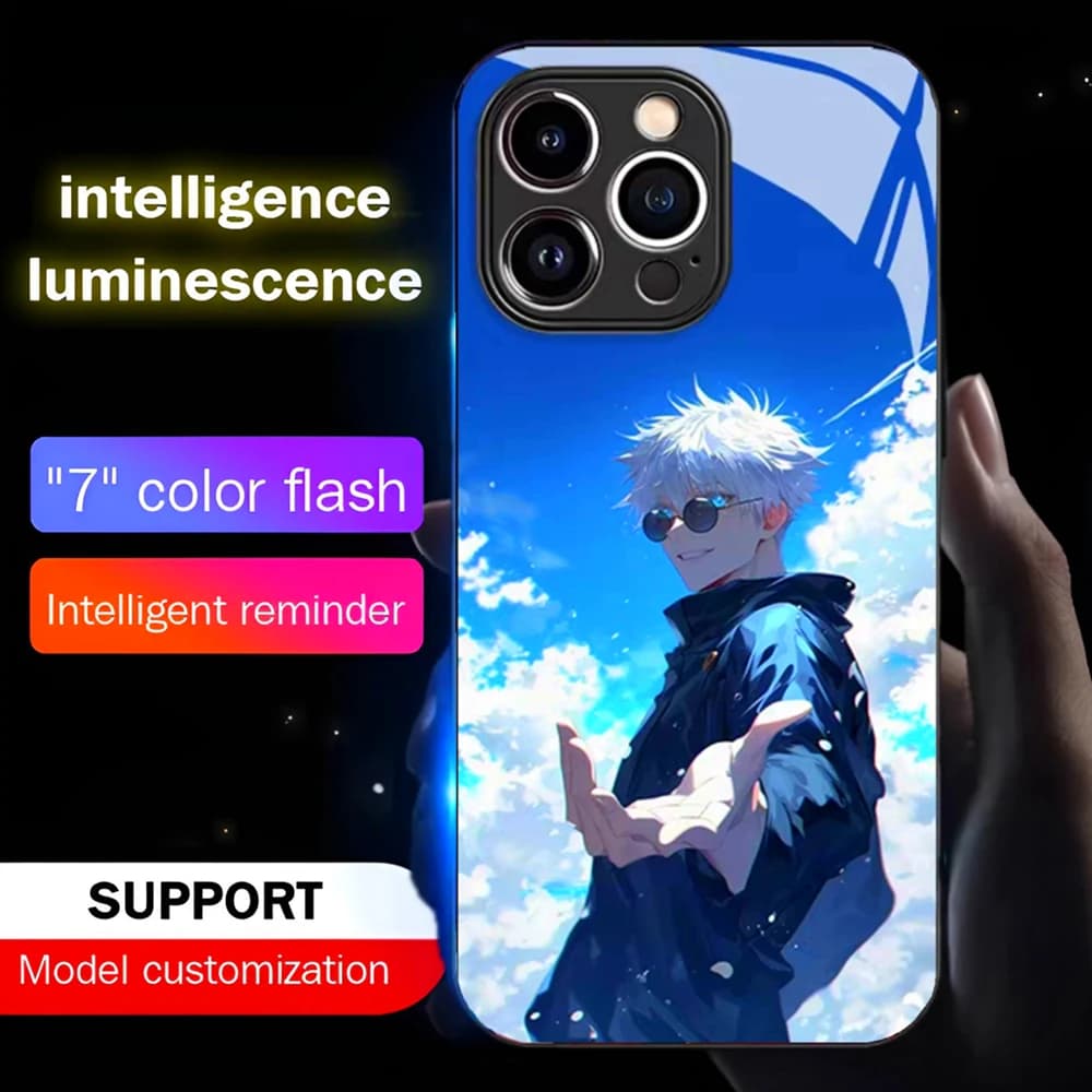 Anime Cartoon Luminous LED Light Up Flashing Phone Case Glass Cover For iPhone Air 17 16 E 15 14 13 12 11 Pro Max X XR Plus