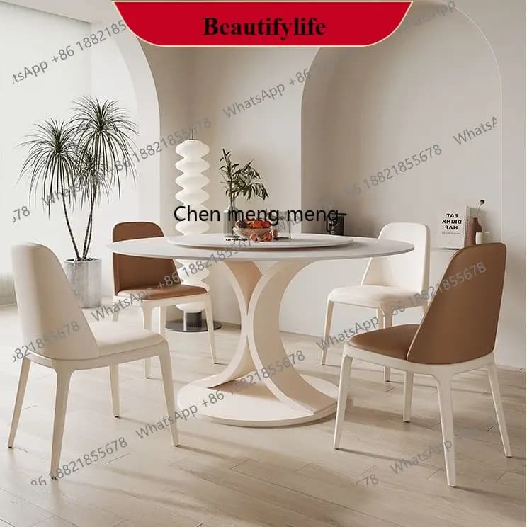 G153 Rock slab dining table and chair combination high-end simple modern medium white round dining table light luxury