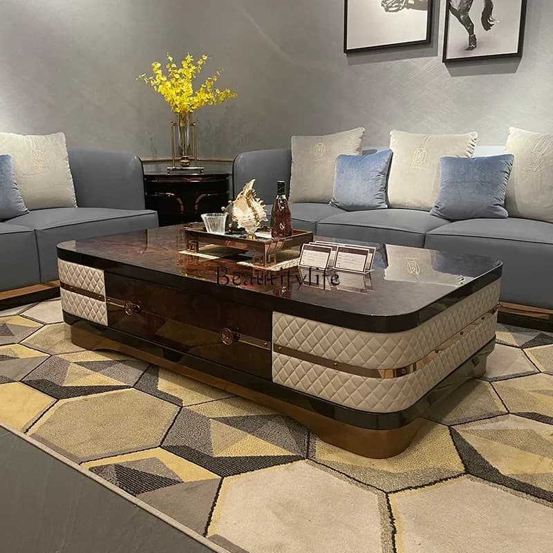 01Italian light luxury solid wood living room sofa storage coffee table modern villa bungalow tea table