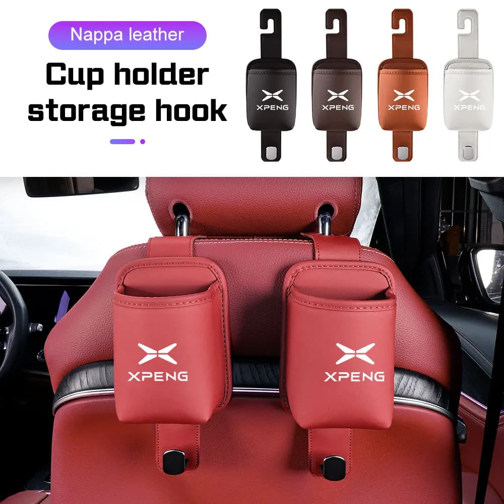 2026 Leather Car Backrest Hanger Storage Bin with Hook For Xpeng G6 P7 P7i G9 P5 G3 G3i X9 X2 N5 F30 H93 Car Cup Holder Storage