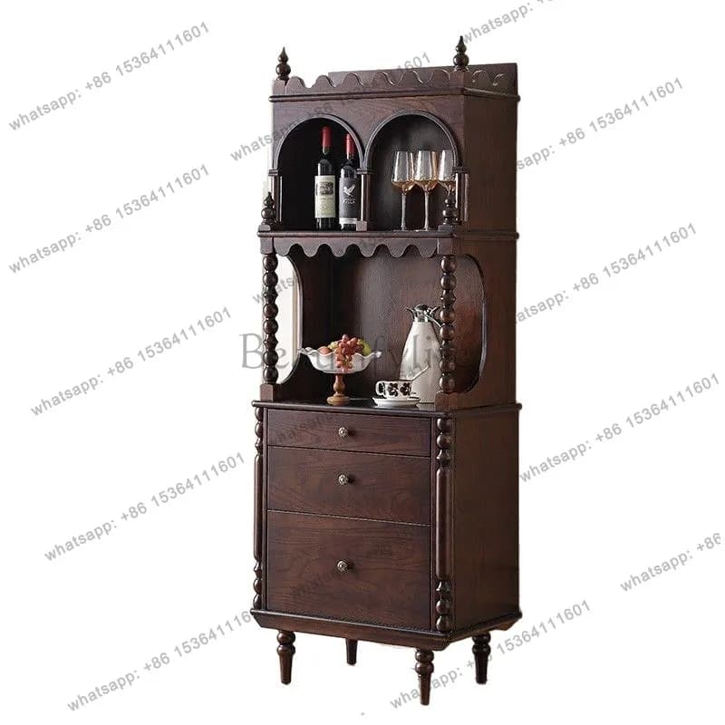 LS French Solid Wood Vintage Dining Side Wall-Side Integrated Wine Cabinet Storage American-style Coffee Cabinet