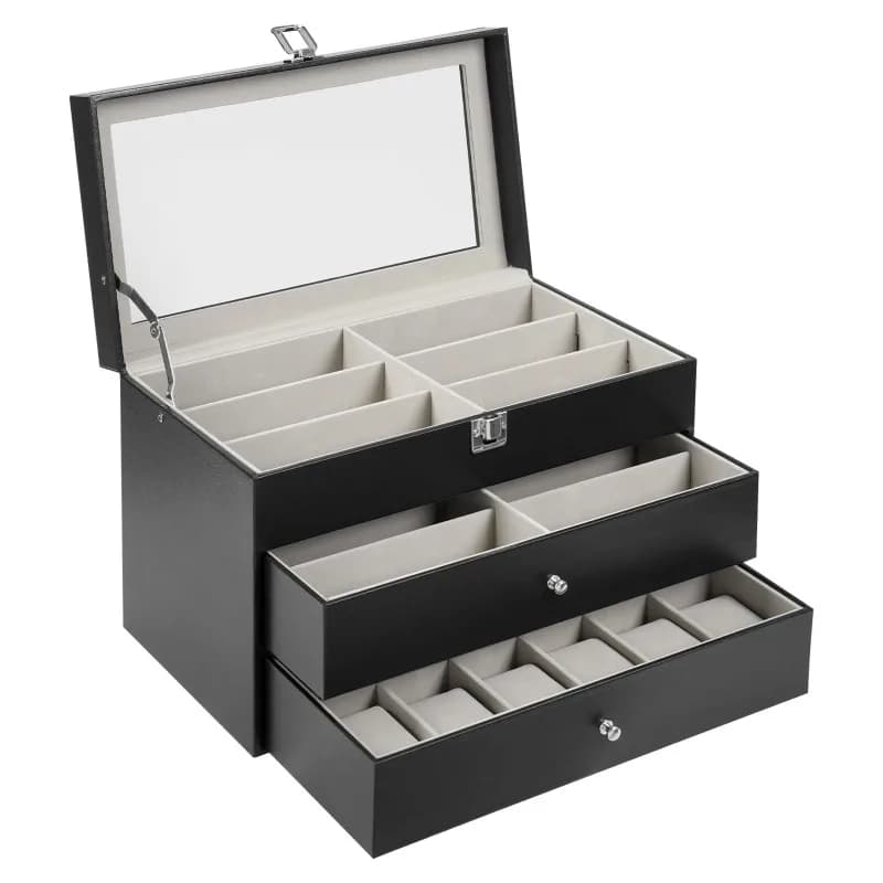for Hold Glasses Watches Jewelry Rings 6/12/20/24/30Slots Large-capacity Watches and Glasses Display Box  Suitable