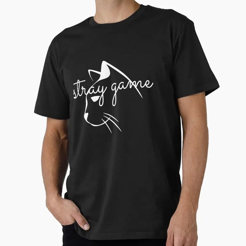 Stray Video Game Cat Graphic T‑Shirt O‑Neck Short Sleeve Unisex Tees Cyberpunk Stray Cat Print Casual Streetwear For Gamer Fans