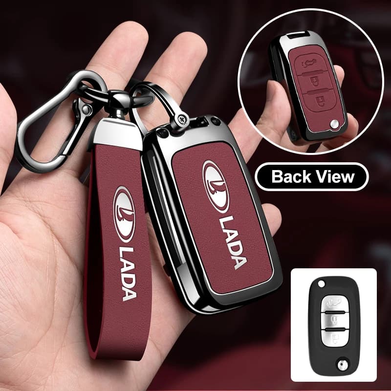 Car Zinc Alloy Key Leather Case Bag Shell For Lada BA3 Vesta Priora Granta XRAY Xray Kalina Largus Niva Protector Accessories