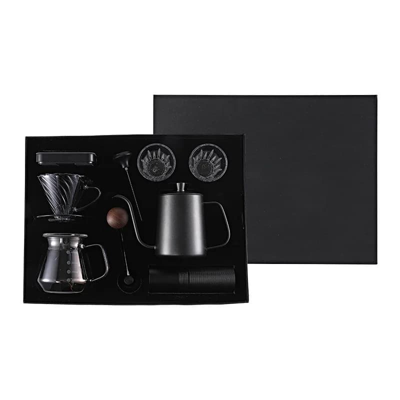 Hand brew coffee set gift box, hand crank bean grinder household outdoor kit, sharing pot hand brew