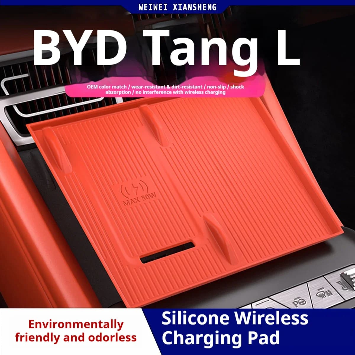 For BYD Tang L Center Console Wireless Charger Silicone Mat Color-Matched Anti-Slip & Anti-Vibration Protective Pad For BYD Tang