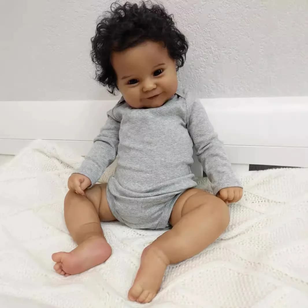 50cm Newborn Eyes Opened Dolls African American Silicone Vinyl Reborn Doll With Black Curly Hair for Girl