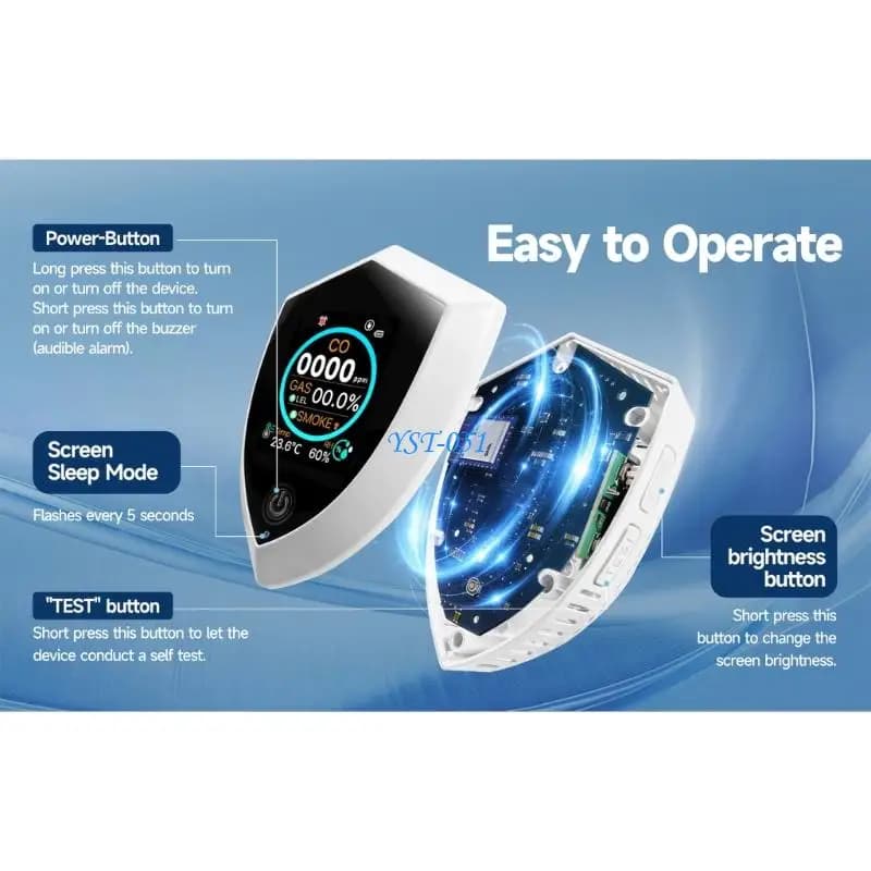 E15A Gas CO Alarm With Builtin Temperature Humidity Monitor For Kitchen Garage Use