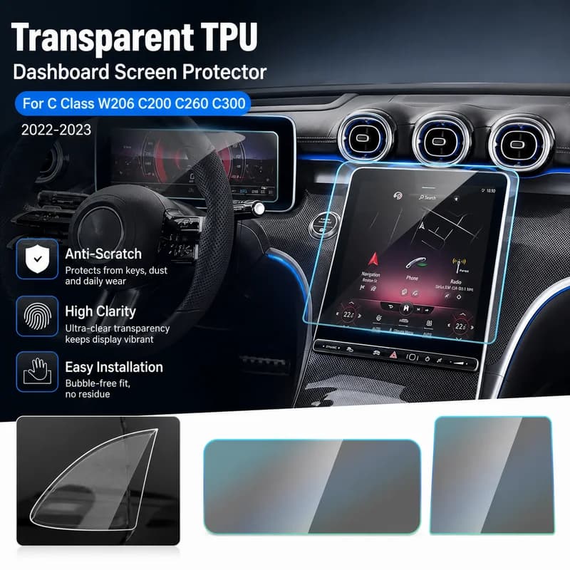 For Mercedes-Benz C Class W206 C200 C260 C300 2022 2023 Anti-Scratch Transparent TPU Dashboard GPS Screen Interior Film