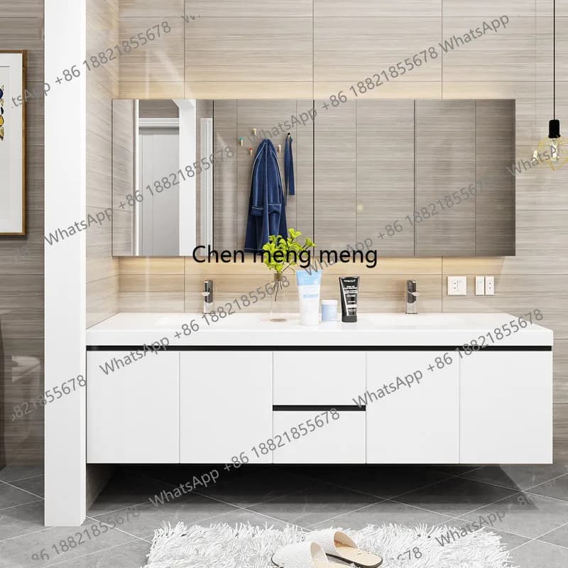 Solid wood bathroom cabinet combination bathroom oak washstand, wall-mounted double basin bathroom