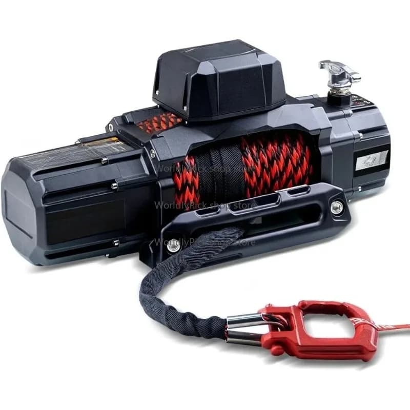 New Waterproof Electric Synthetic Rope Winch 12V with Hawse Fairlead,2 in 1 infrred remote control, wired control for Truck SUV