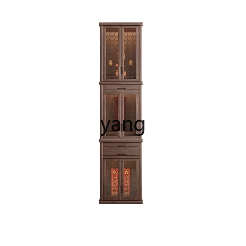 LH   three-layer shrine stand cabinet solid wood household living room Guanyin God of Wealth ancestor Buddhist cabinet