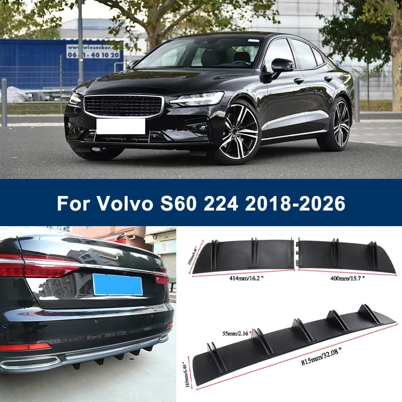 2-Segment Shark Fin Rear Diffuser For Volvo S60 224 2018-2026 2025 2024 Rear Bumper Lip Splitter Chassis Spoiler Tuning Parts