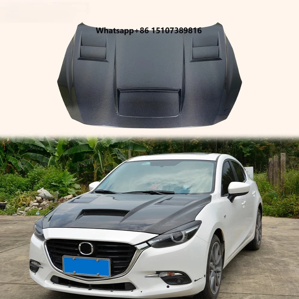 For 3 Axela 2017-18 5D Hatchback Carbon HT Front Bumper Vented Hood Bonnet