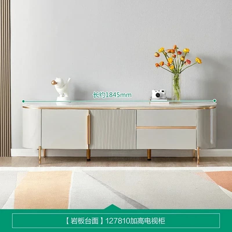 GZ-22 light luxury minimalist small apartment living room home locker rounded corner rock slab coffee table TV cabinet combinati