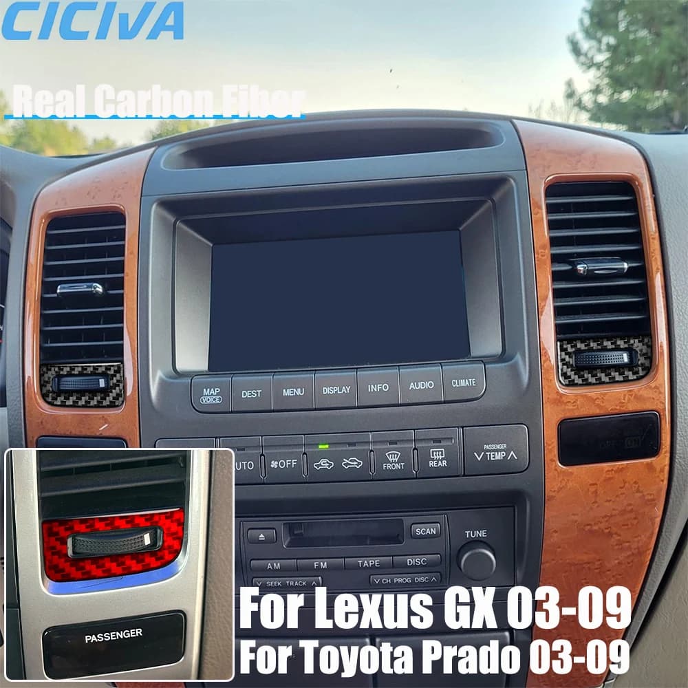 Real Carbon Fiber Car Accessories Center Air Vent Adjustment Trim Cover Soft Sticker For Lexus GX For Toyota Prado 2003-2009