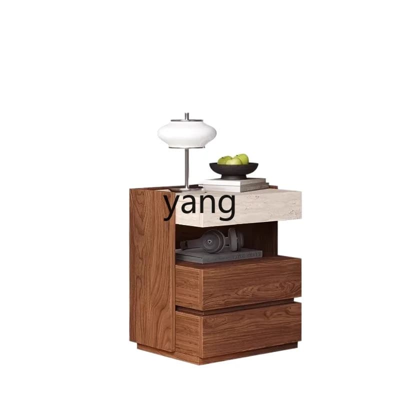 Lh travertine walnut pattern bedside table is surprising, retro style Italian light luxury intelligent solid wood side cabinet