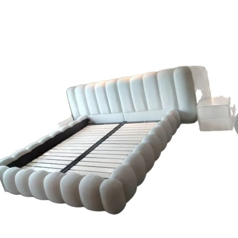 Piano key fabric bed large flat villa master bedroom double widescreen cream wind puff lamb wool bed