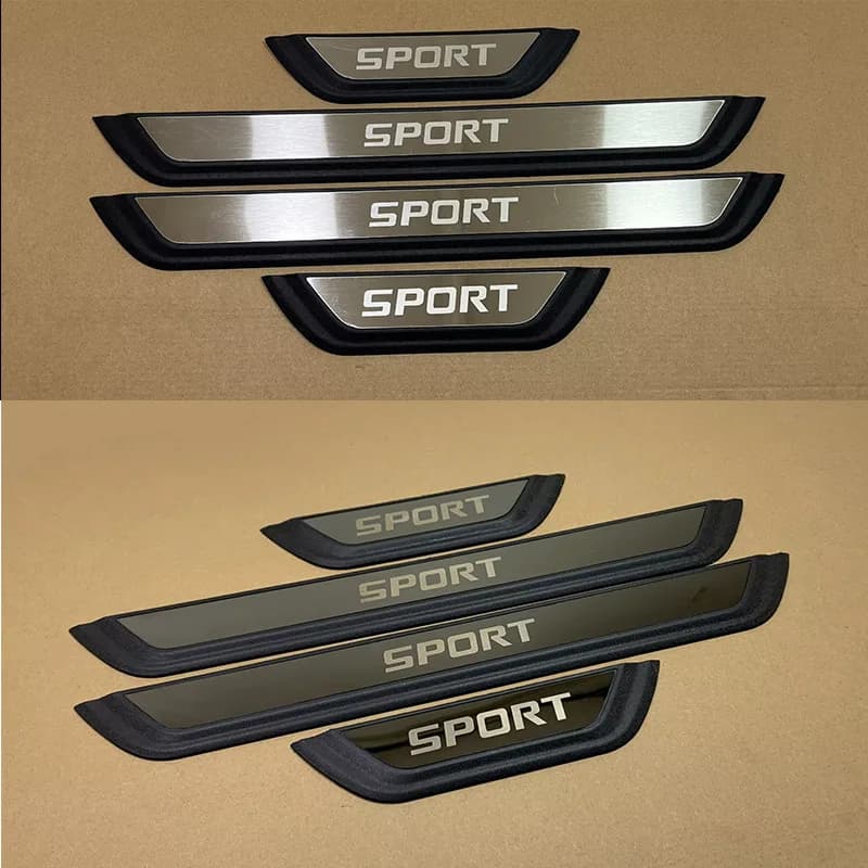 ABS Stainless Steel SPORT Car Door Sill Kick Scuff Plate Protector Trims Guard Pedal Cover Car Styling Self-adhesive Plastic Bas