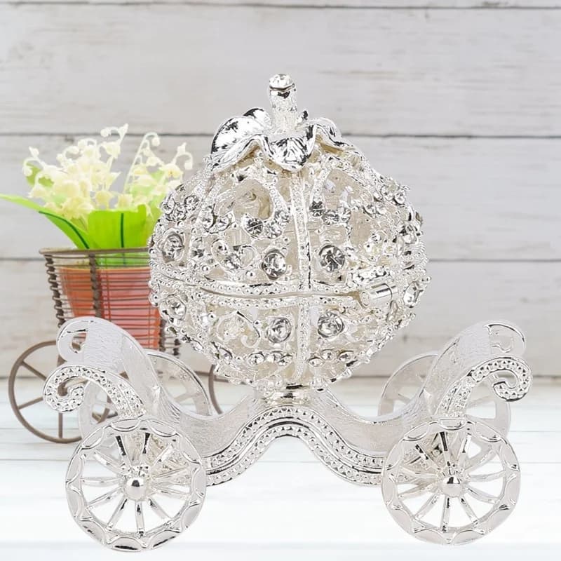 E2 Rhinestone Decorated Pumpkin Carriage Jewelry Box Storage Metal Crafts Gift Tabletop Decoration Office Pumpkin Car Ornaments