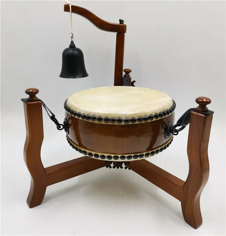 CZ   tambourine full set drum double-sided cowhide  stand solid wood emperor bell stand drum stick temple religious use