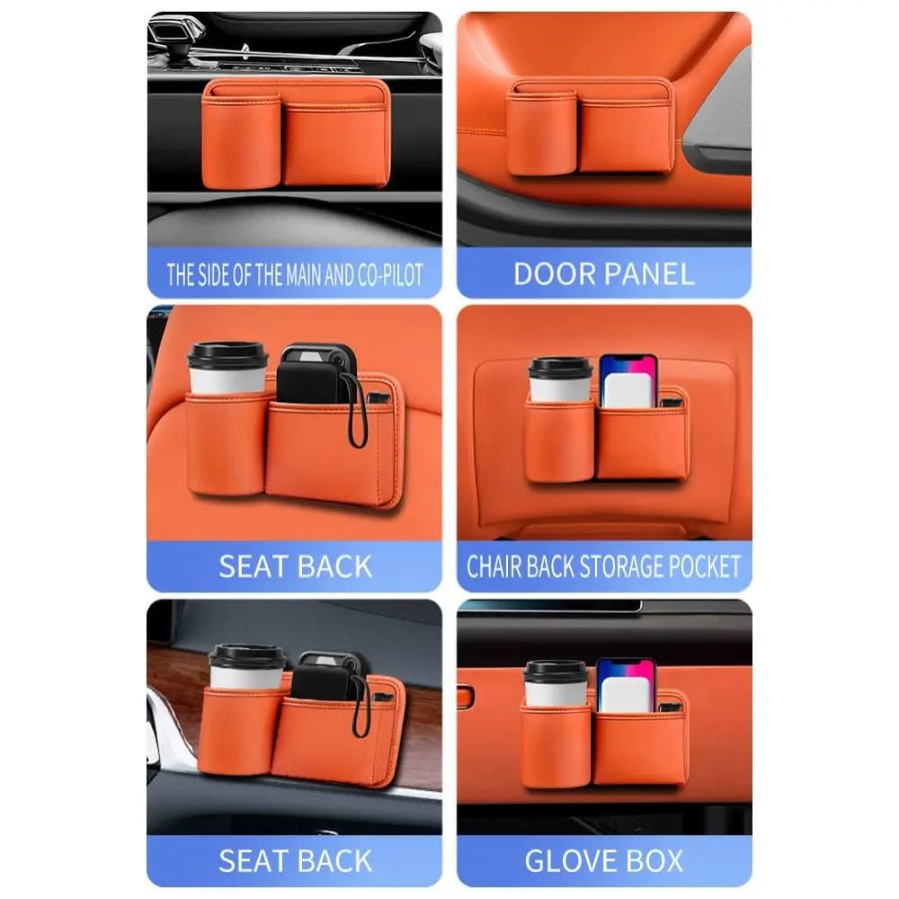 Universal Car Backseat Cup Holder 2 Pockets Leather Vehicle Storage Box Waterproof Large Capacity Vehicle Trash Can Car Supplies