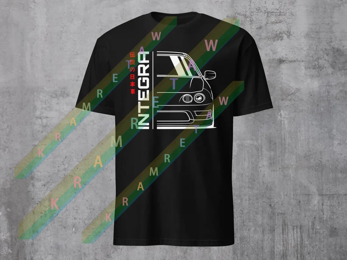 Front Integra DC2 Unisex Black T-Shirt // JDM Type R Integra Gift Graphic Summer Short Sleeves 100% Cotton Cool S-3XL