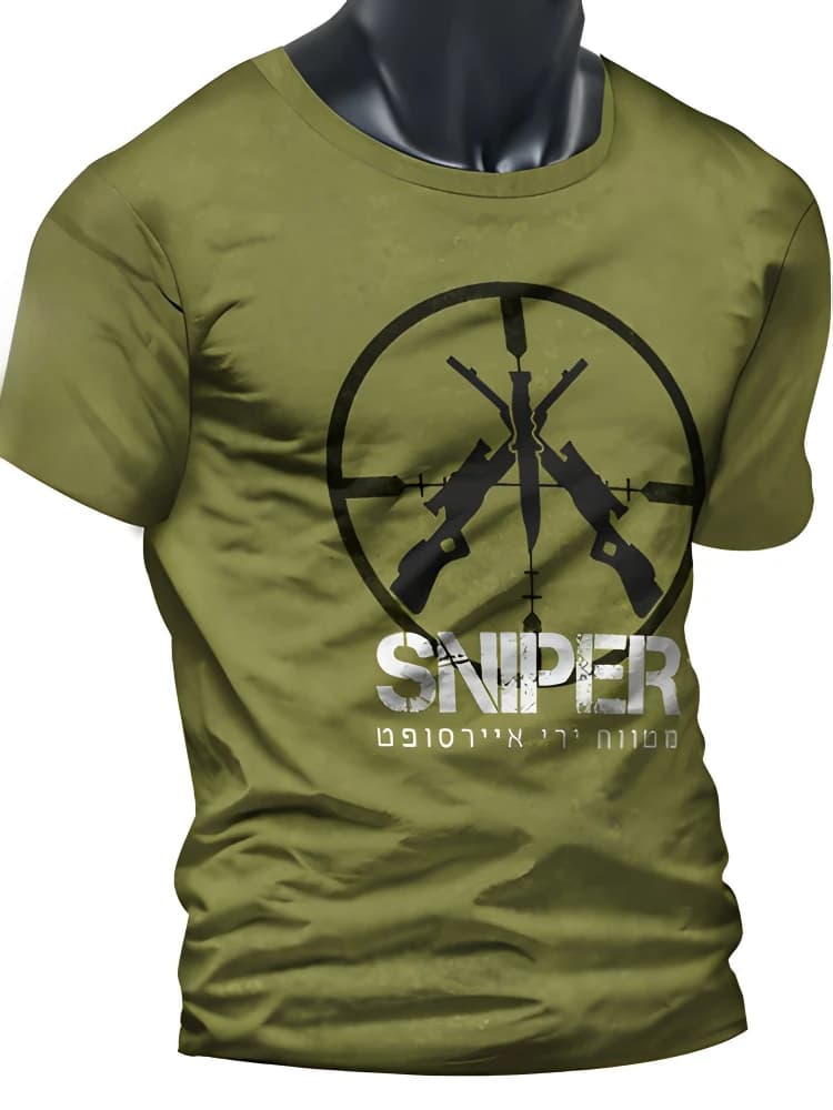 Sniper Graphic with Crosshair & Rifle Design-100% cotton summer O-neck short sleeve casual printed men's T-shirt.