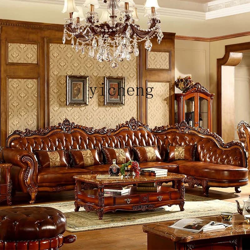 TQH European Leather Sofa Mid Century Design Living Room Corner Sofas High Quality Trendy Furniture