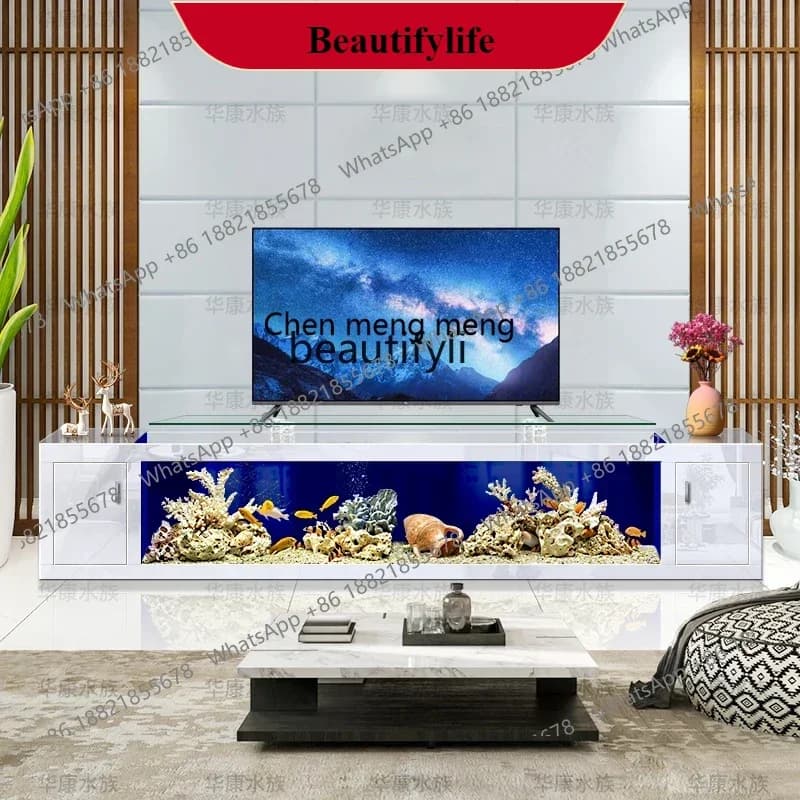 G153 TV cabinet ultra-white fish tank living room  floor-to-ceiling large ecological glass water-free golden dragon fish tank